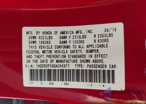 2016 Honda Accord Sport из США, поврежденный, VIN 1HGCR2F58GA245877